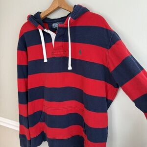 Vintage Ralph Lauren Polo Rugby Hoodie Unisex Oversized Striped Sweatshirt 90s